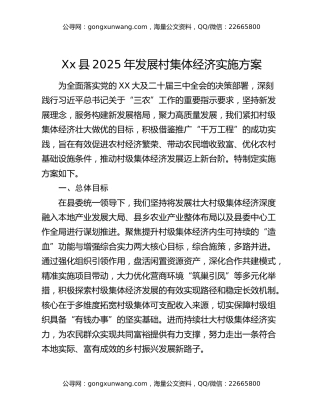 Xx县2025年发展村集体经济实施方案