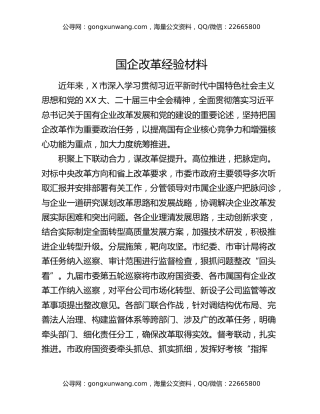 国企改革经验材料