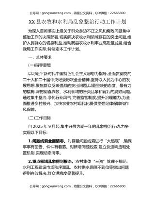 XX县农牧和水利局乱象整治行动工作计划