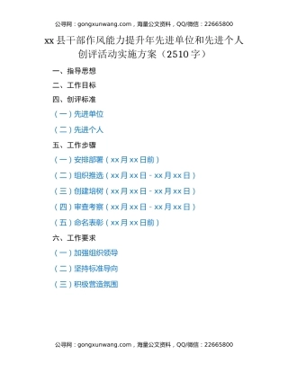 xx县干部作风能力提升年先进单位和先进个人创评活动实施方案