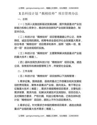 XX县科技计划“揭榜挂帅”项目管理办法