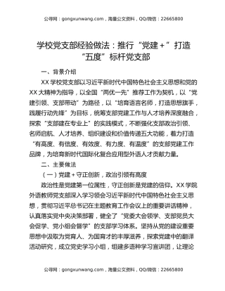 学校党支部经验做法：推行“党建+”打造“五度”标杆党支部