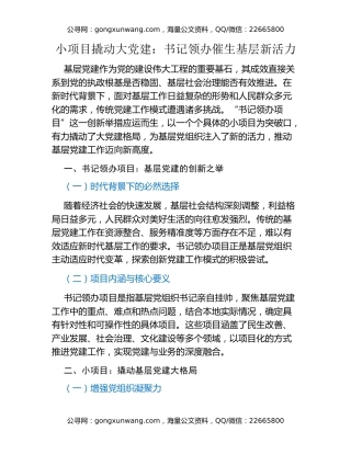 小项目撬动大党建：书记领办催生基层新活力