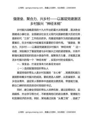 强堡垒、聚合力、兴乡村——以基层党建激活乡村振兴“神经末梢”