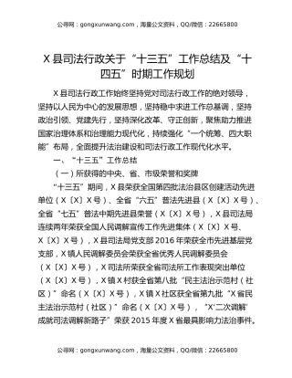 X县司法行政关于“十三五”工作总结及“十四五”时期工作规划