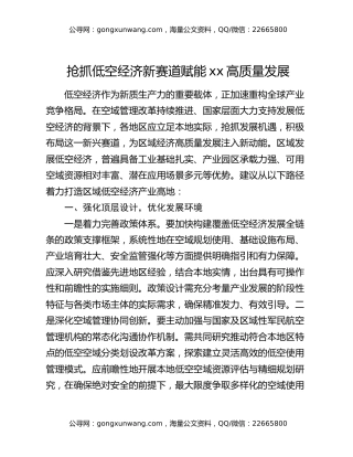 抢抓低空经济新赛道赋能xx高质量发展