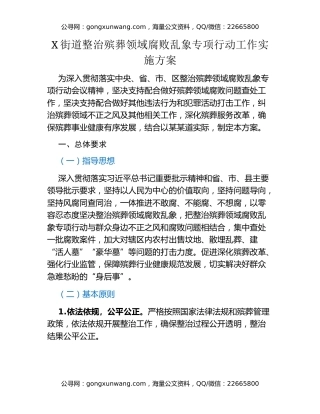 X街道整治殡葬领域腐败乱象专项行动工作实施方案