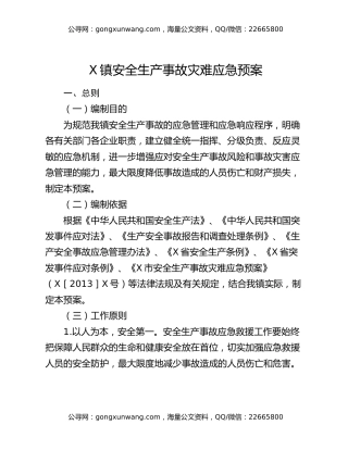 X镇安全生产事故灾难应急预案