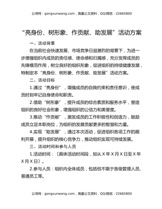 “亮身份、树形象、作贡献、助发展”活动方案
