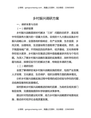 乡村振兴调研方案