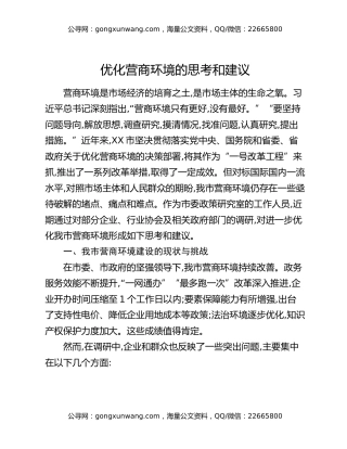 优化营商环境的思考和建议