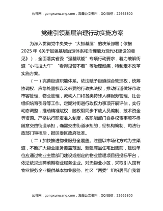 党建引领基层治理行动实施方案