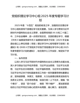 党组织理论学习中心组2025年度专题学习计划