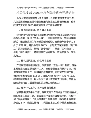 机关党支部 2025年度创先争优公开承诺书