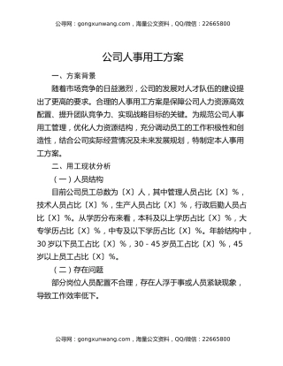 公司人事用工方案