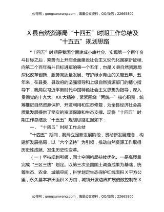 某县自然资源局“十四五”时期工作总结及“十五五”规划思路