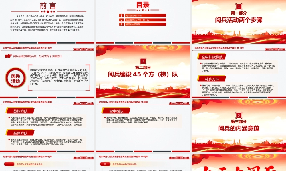九三大阅兵PPT纪念中国人民抗日战争暨世界反法西斯战争胜利80周年课件