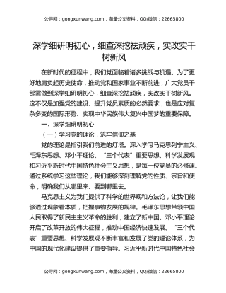 深学细研明初心，细查深挖祛顽疾，实改实干树新风