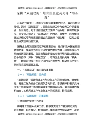 深耕“双融双促”培育国企党员先锋“领头雁”