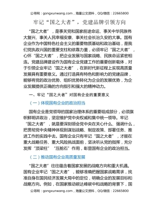 牢记“国之大者”，党建品牌引领方向