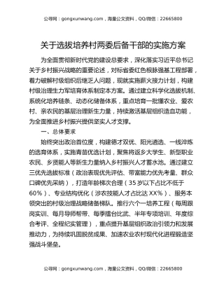 关于选拔培养村两委后备干部的实施方案