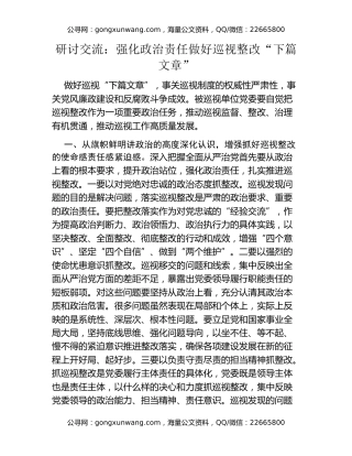 研讨交流：强化政治责任 做好巡视整改“下篇文章”