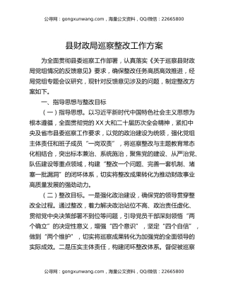 县财政局巡察整改工作方案