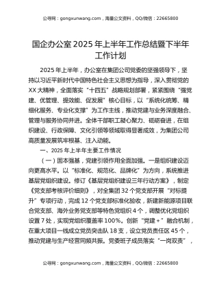 国企办公室2025年上半年工作总结暨下半年工作计划