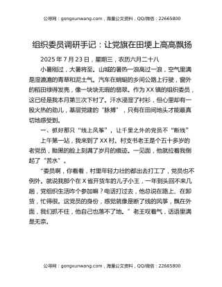 组织委员调研手记：让党旗在田埂上高高飘扬