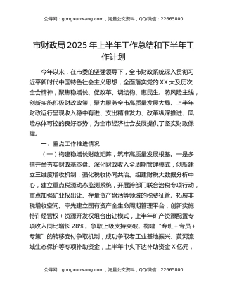 市财政局2025年上半年工作总结和下半年工作计划