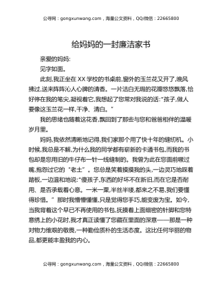 给妈妈的一封廉洁家书