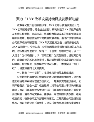 聚力“133”改革攻坚  持续释放发展新动能