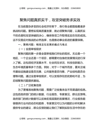 聚焦问题真抓实干，攻坚突破务求实效