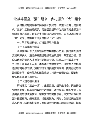 让战斗堡垒“强”起来，乡村振兴“火”起来