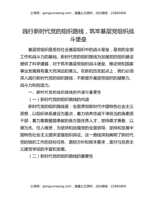 践行新时代党的组织路线，筑牢基层党组织战斗堡垒