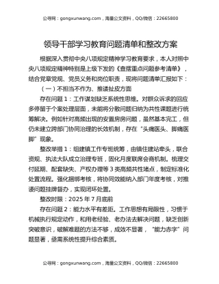 领导干部学习教育问题清单和整改方案