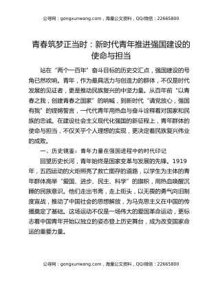 青春筑梦正当时：新时代青年推进强国建设的使命与担当
