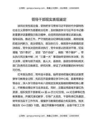 领导干部现实表现鉴定