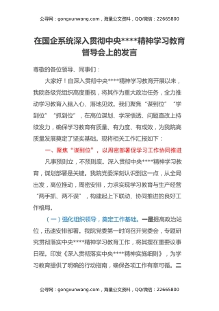 在国企系统深入贯彻中央八项规定精神学习教育督导会上的发言