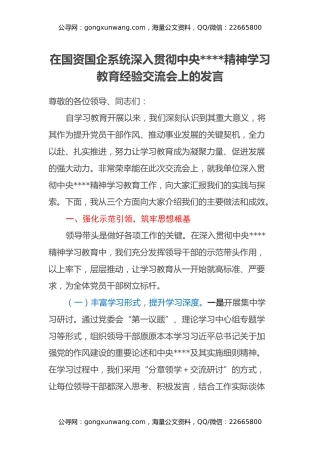 在国资国企系统深入贯彻中央八项规定精神学习教育经验交流会上的发言