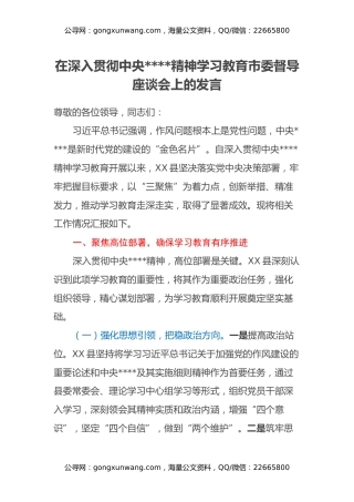 在深入贯彻中央八项规定精神学习教育市委督导座谈会上的发言