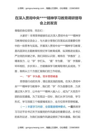 在深入贯彻中央八项规定精神学习教育调研督导会上的发言