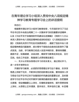 在青年理论学习小组深入贯彻中央八项规定精神学习教育专题学习会上的讲话提纲