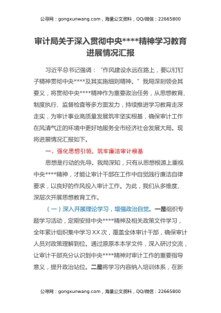 审计局关于深入贯彻中央八项规定精神学习教育进展情况汇报