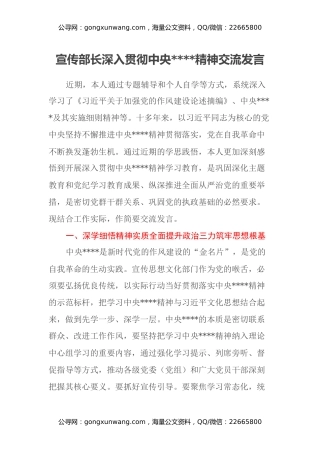 宣传部长深入贯彻中央八项规定精神交流发言