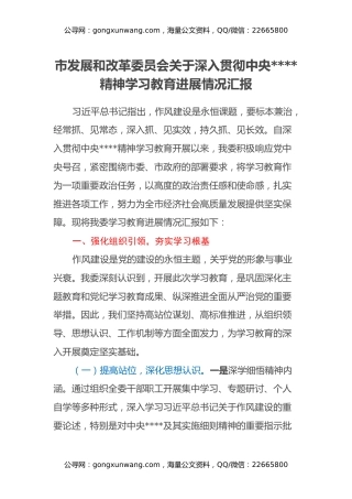 市发展和改革委员会关于深入贯彻中央八项规定精神学习教育进展情况汇报