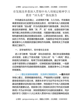 市发展改革委深入贯彻中央八项规定精神学习教育“回头看”情况报告