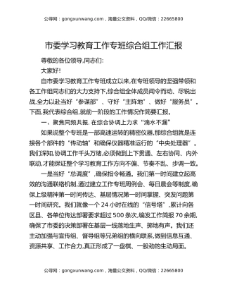 市委八项规定精神学习教育工作专班综合组工作汇报