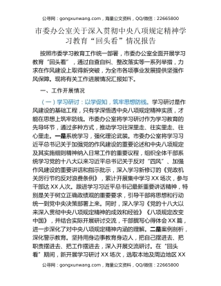 市委办公室关于深入贯彻中央八项规定精神学习教育“回头看”情况报告