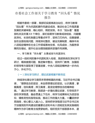 市委社会工作部关于八项规定精神学习教育“回头看”情况报告